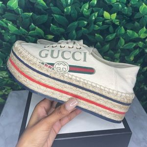GUCCI SHOES 100% AUTHENTIC GUCCI ESPADRILLES CANVAS GG LOGO SHOES